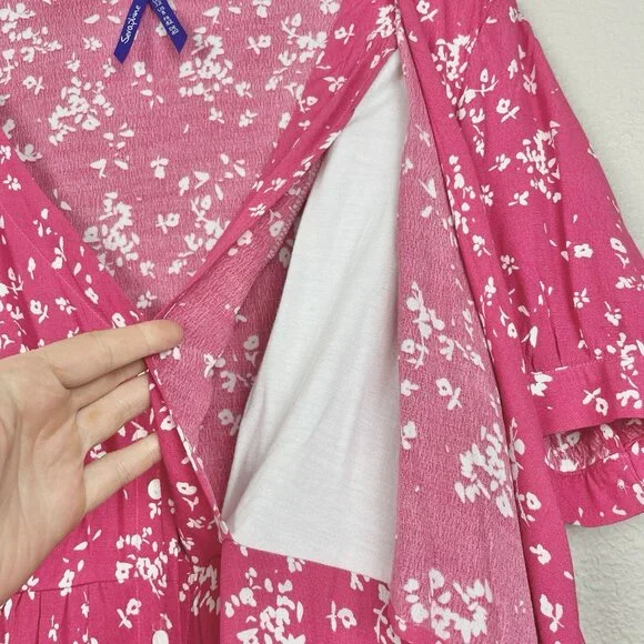 Seraphine Women's 8 Raspberry Sanna Maternity Nursing Midi Dress Viscose Floral - Picture 8 of 16